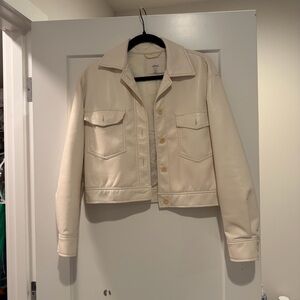 Aritzia Wilfred Cream Faux Leather Cropped Jacket